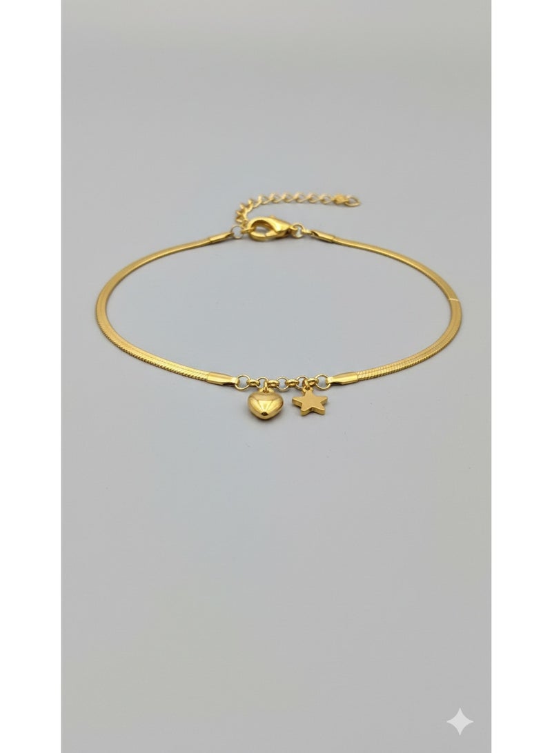 WARD Elegant Gold-Tone Stainless Steel Anklet with Heart & Star Pendants - Image 4